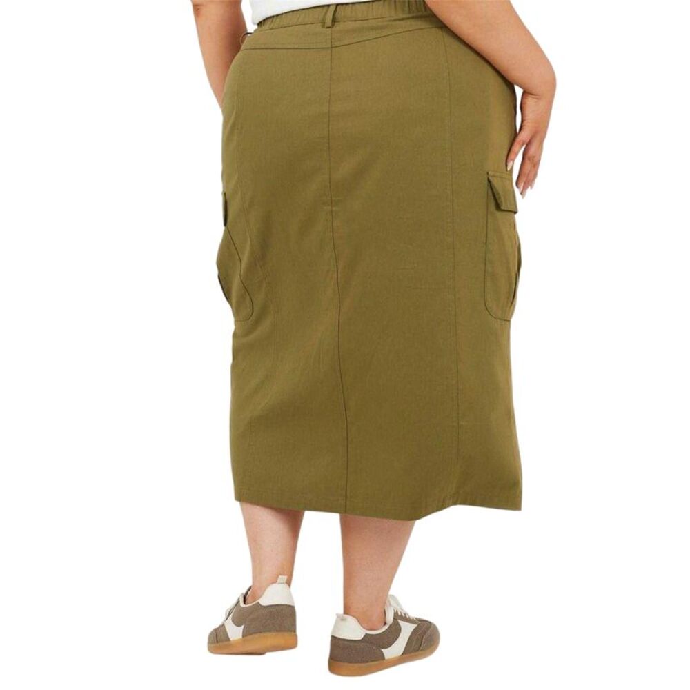 Brave Soul Womens/Ladies Denim Plus Cargo Skirt / Khaki Green - Picture 2 of 4